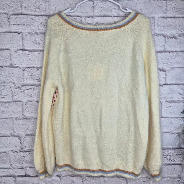 Umgee Crochet Granny Square Cardigan Sweater L XL Boho Knit Button Front Cream - Image 5
