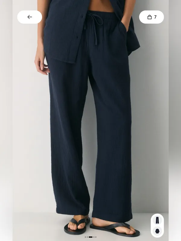 Aritzia Airplush Cotton Navy Wide-Leg Drawstring Sail Pants - Image 2