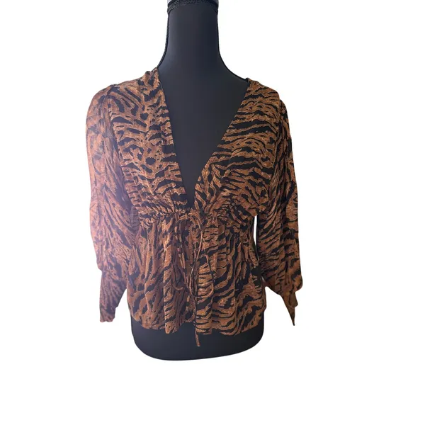 GANNI Animal Print Tie Front Blouse Top EU 34 XS 100% Viscose - Image 4