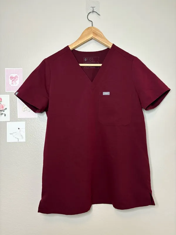 Figs scrubs top maroon red burgundy size small unisex - Image 2