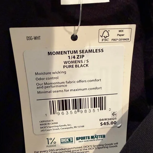 DSG Momentum Seamless 1/4 Zip Black‎ Activewear Pullover Womens Small NWT - Image 6