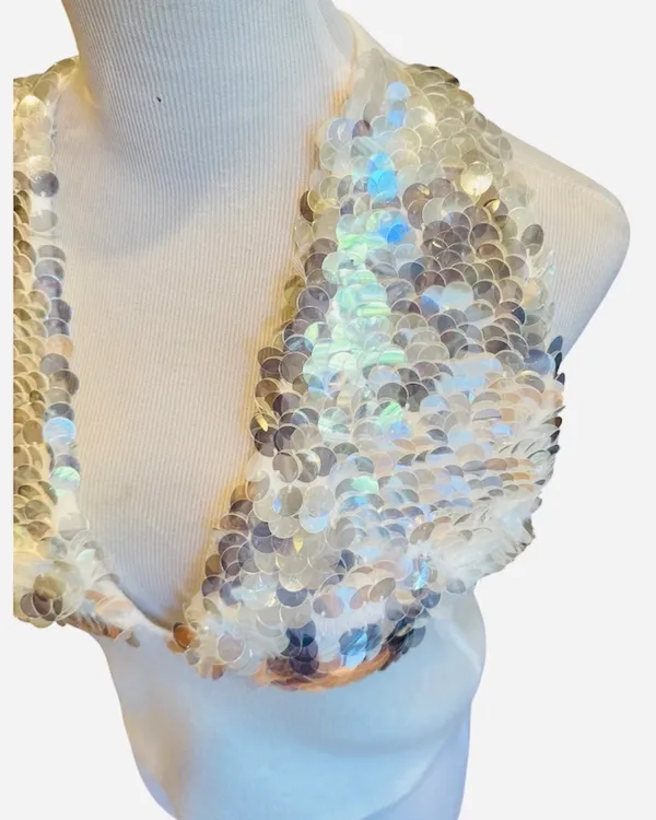 NWT 12th Tribe Trinity Knit Sequin Halter Top White L Cropped Soft - Image 5