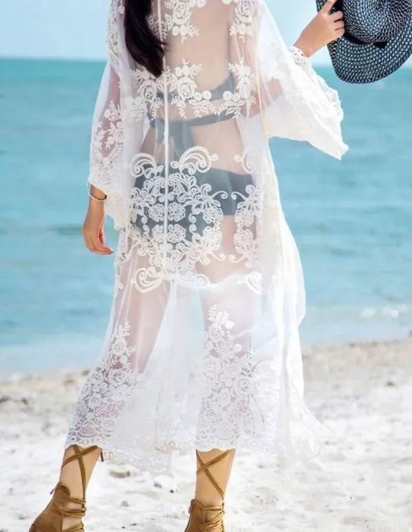 Women’s Bathing Suit Kimono Lace Cover Up Size M - Image 3