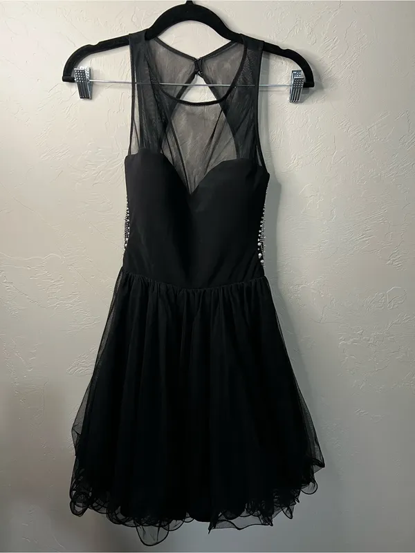 Blondie Nites Stacy Sklar 56671 Black Pearl Embellished Open Back Mini Dress - Image 3