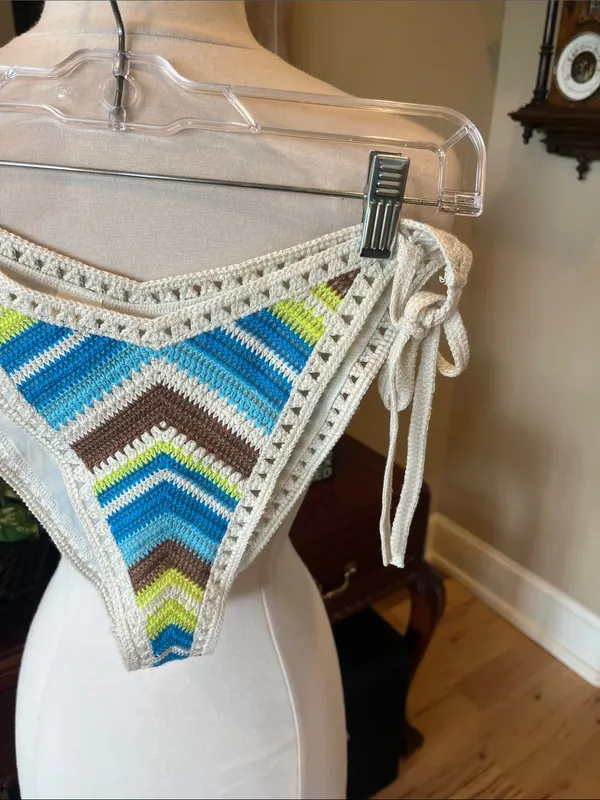 Aeri Crochet Blue Brown Yellow Bikini Bottom - Image 3