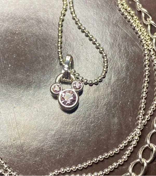 Disney 18” Adjustable Silver Chain Necklace Mickey Head Icon Pink Stone - Image 2