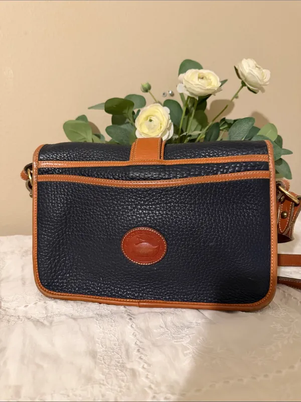 Dooney & Bourke Black Pebbled Leather Crossbody with Brown Trim - Image 4