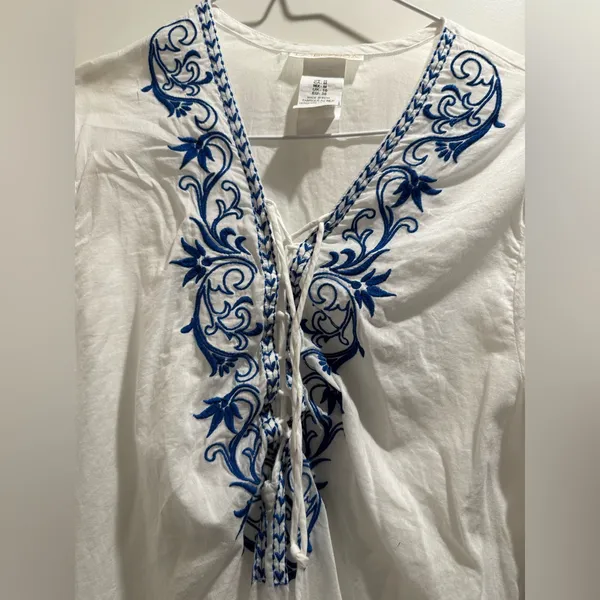La Blanca‎ Swim Cover Up White Tunic with Blue Detailing Size M - Image 2