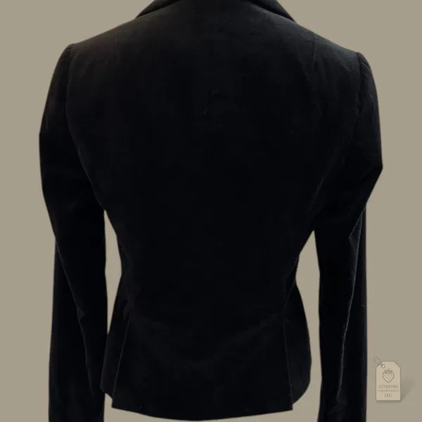 Black Cotton Velvet Blazer Women's Size 0 | Fitted Button Front - Image 6
