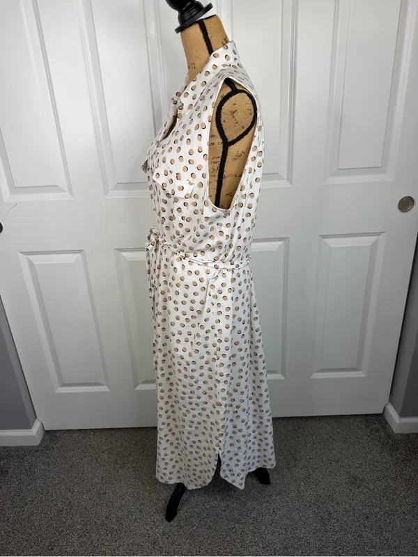 Ann Taylor XL Linen Blend Polka Dot Belted Sleeveless Midi Shirt Dress - Image 7