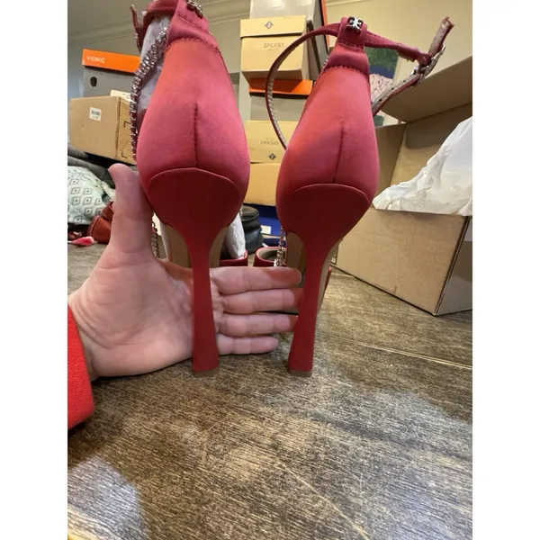 Sam Edelman Andie Pumps Pink Satin Embellished Platform Heel Display Size 8.5‎ - Image 10