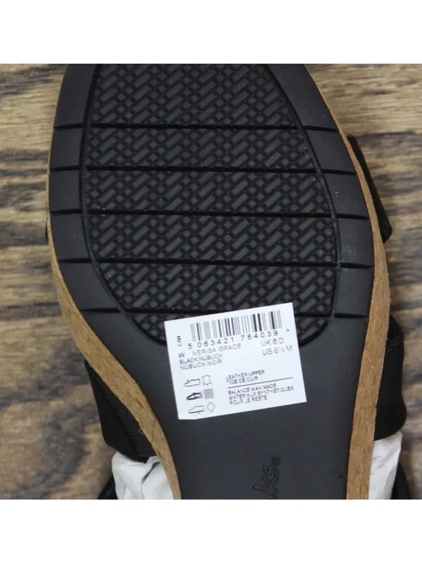 NWT Clarks Nerisa Grace Wedge Cork Sandal 26187243 Black Nubuck 8.5M - Image 16