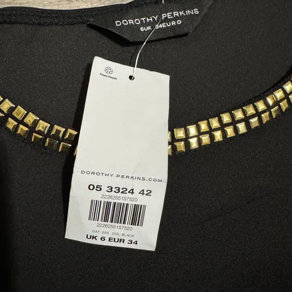 New Dorothy Perkins Black Peplum Top Gold‎ Studded Neckline Hem Women Size XS - Image 9