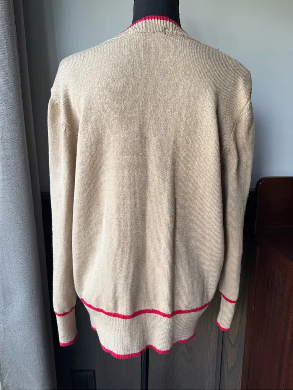 Beige Cardigan with Pink Trim V - Image 4