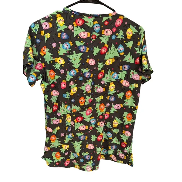 Womens Butter Soft Christmas Holiday Light Blub Medical Scrubs Size XS Uniform - Image 2