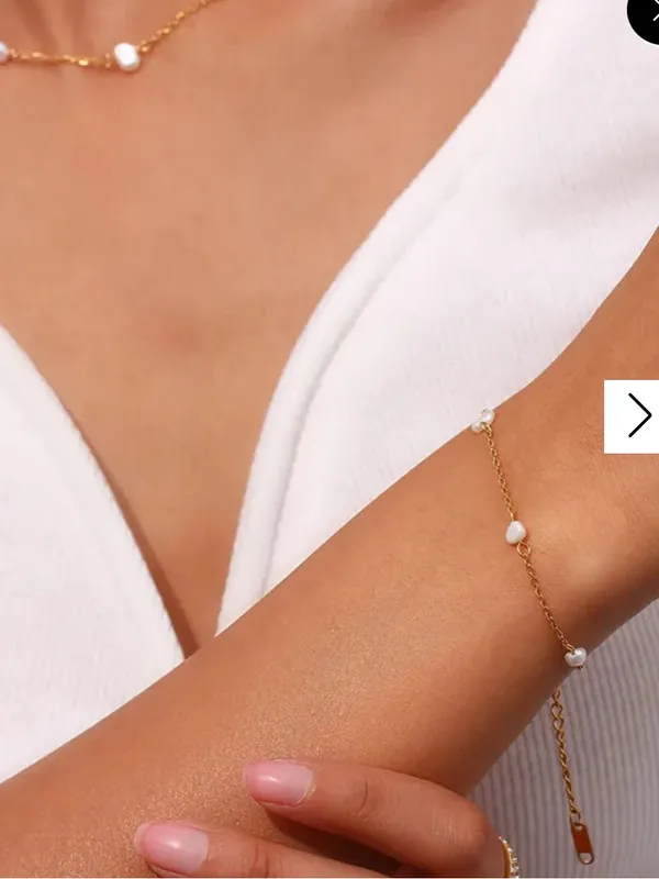 NIB Waterproof Gold Pearl Station Bracelet - Image 3