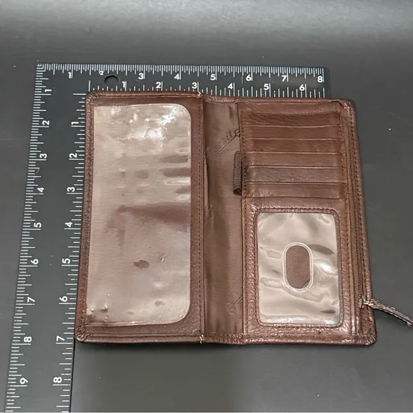 Vintage FOSSIL Brown Pebbled Leather Contrast Stitch Bifold Wallet - Image 9