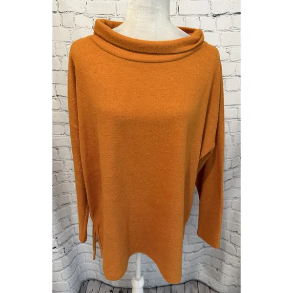 Anthropologie Cowl Neck Oversized Women's Orange Sweater Size Medium - Image 2