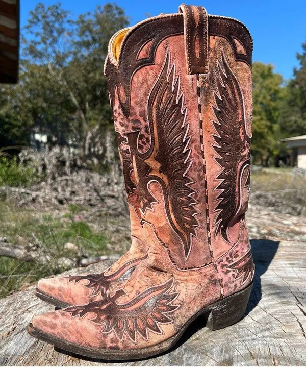 Old Gringo Eagle Distressed Pink Leather Western Boots Leopardito Cowgirl 6.5 - Image 2