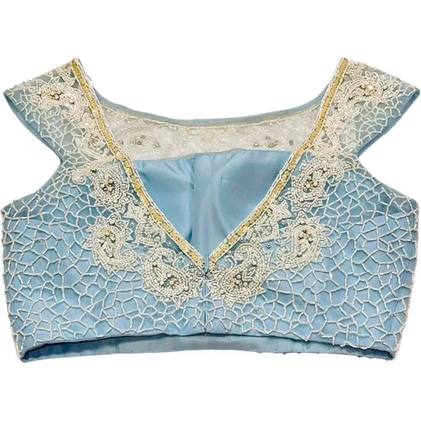 Sherri Hill Beaded Sequin Baby Blue Cropped Satin‎ Low Back Top 10 Prom - Image 2
