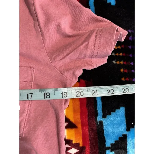 VS PINK Mauve V Neck Short Sleeve Top‎ Size XS Logo Pocket Casual Graphic Back - Image 6