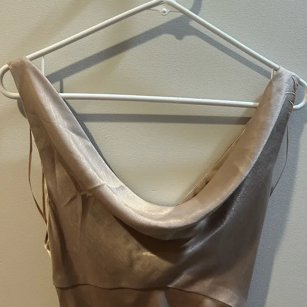 Zara Satin Cowl Neck Maxi Dress - Champagne Beige - Image 3