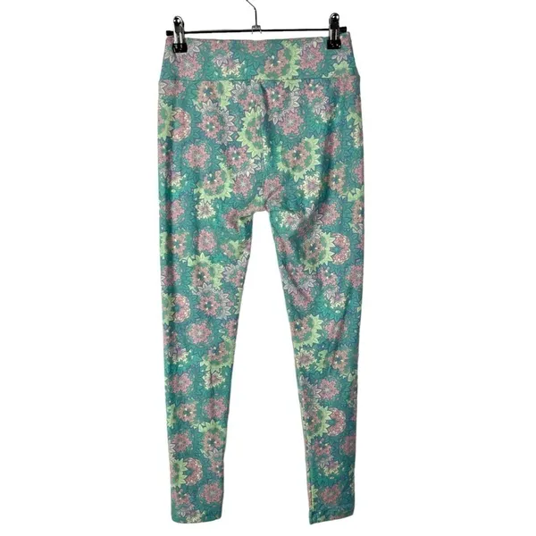 Lularoe Blue‎ Green & Pink Floral Buttery Soft Pull On Leggings OS - Image 2