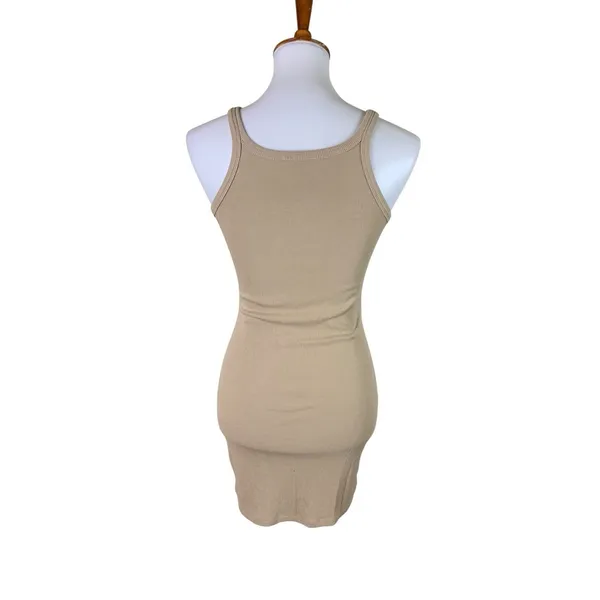 Princess Polly 8 Beige Ribbed Bodycon Tank Mini Dress Y2K Minimalist Going Out - Image 2