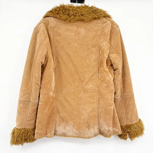First Line Womens Y2K Tan Faux Suede Embroidered Penny Lane Faux Fur Jacket M‎ - Image 10