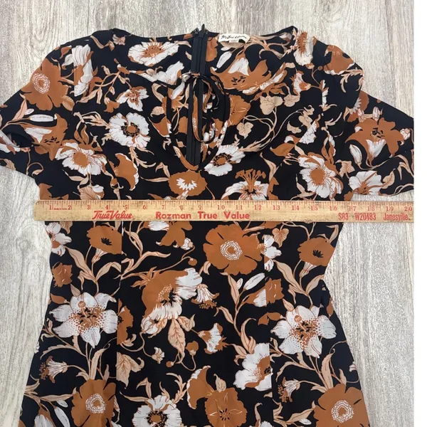 For Love & Lemons Floret Print Midi Dress Black Floral Silk Blend Slit Medium - Image 7