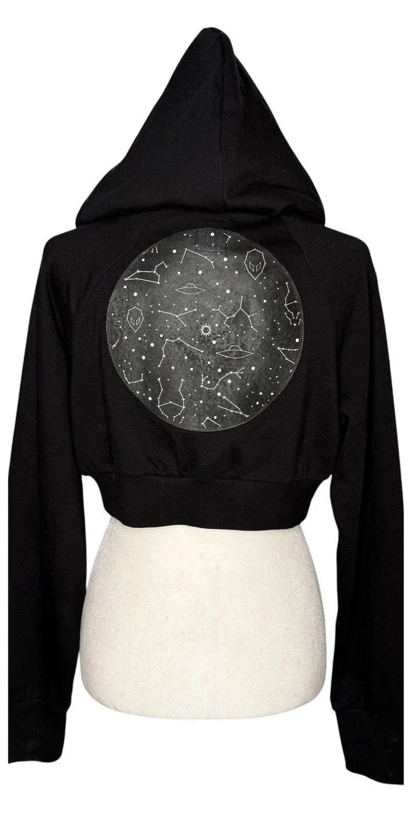 Cyberdog London Hoodie L Cropped Snake‎ Moon Alien Constellation Cyber Goth Rave - Image 2