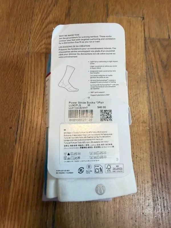 Lululemon Power Stride Socks Crew Length 3 Pack White - Image 3