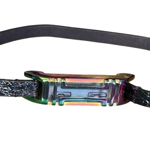 Tory Burch Fitbit Flex Double Wrap Bracelet Black Leather Iridescent Oil Slick - Image 2