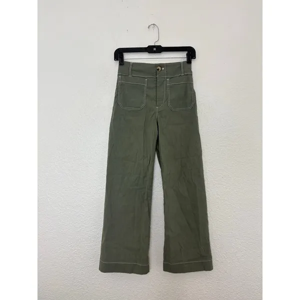 Anthropologie Maeve Colette Crop Pants Maeve Contrast Stitch Moss Olive Green 24 - Image 4