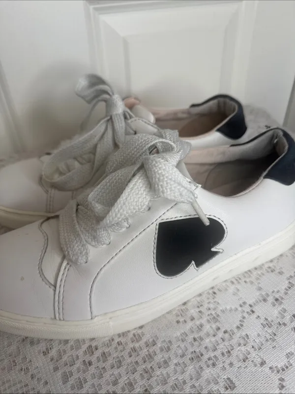 Kate Spade White Leather Sneakers Black hearts lace up shoes sz 6 - Image 3