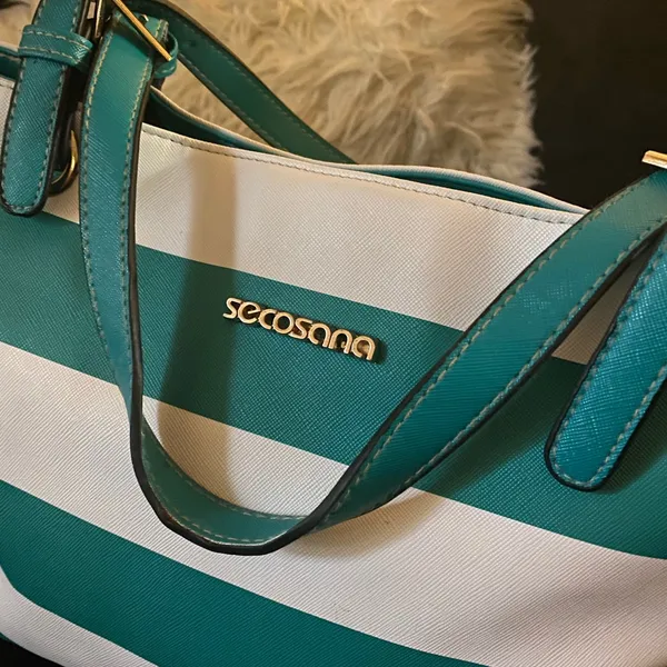 Secosana Teal Stripe Tote Bag | Large Shoulder Purse Travel Beach Work - Image 5