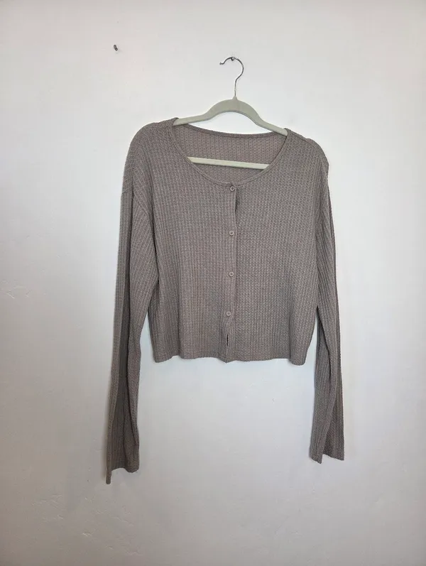 Dazy Thermal Waffle Knit Top Taupe Neutral Long Sleeve Comfy Cozy Loungewear XL - Image 5