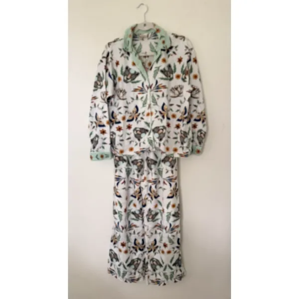 Anthro LyreBird Cotton Flannel Pajama Set Floral Animal Print Cottage Sleep XS - Image 2