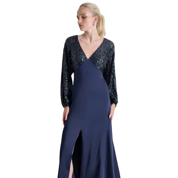 DKNY Womens Sequin Embellished Blouson-Sleeve Gown ED4EZA01 Spring Navy 4 - Image 9