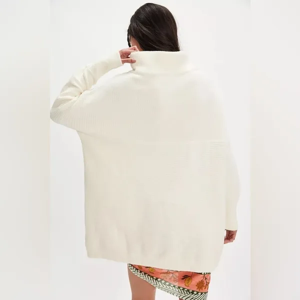 Free People mock neck sweater ribbed Ottoman Slouchy Tunic ecru loose parke - Image 6