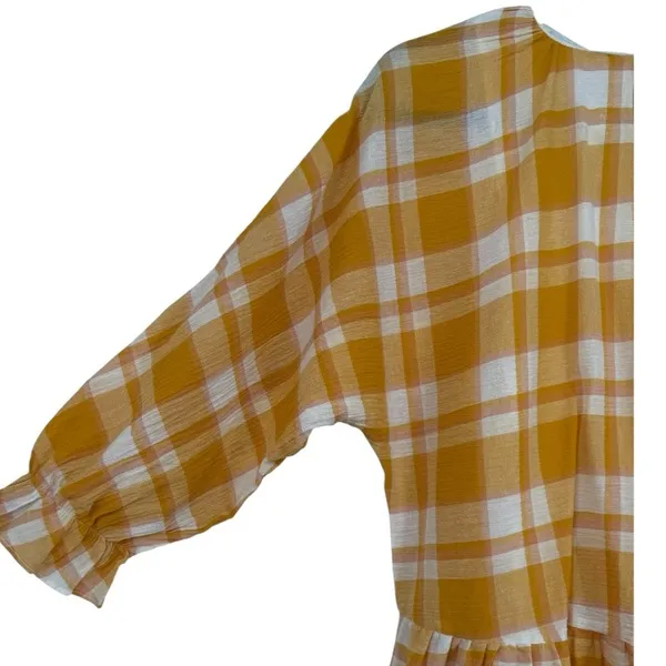 NWT Mango Checked 3/4 Sleeve Cotton‎ Mini Dress Size 6 Feminine Academia Preppy - Image 12