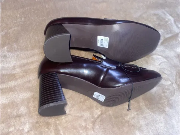 Lane Bryant Dark Brown Leather Penny Loafers with Block Heel - Image 5