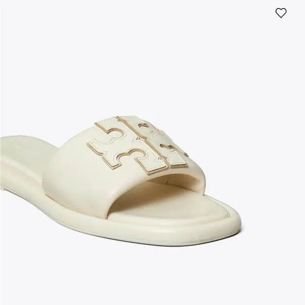 NIB TORY BURCH DOUBLE T SPORT LOGO SLIDE SHOE light cream gold 7.5 - Image 3