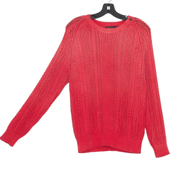 Polo Ralph Lauren Sweater Cable‎ Knit Preppy Academia Retro Classic Red Medium - Image 2