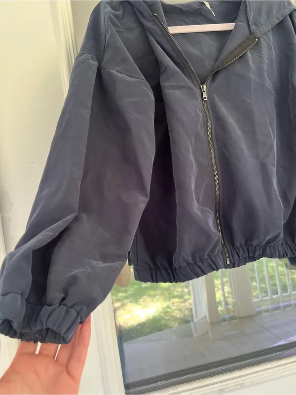 Color Thread Casual Hooded Bomber Jacket in Navy - Image 2