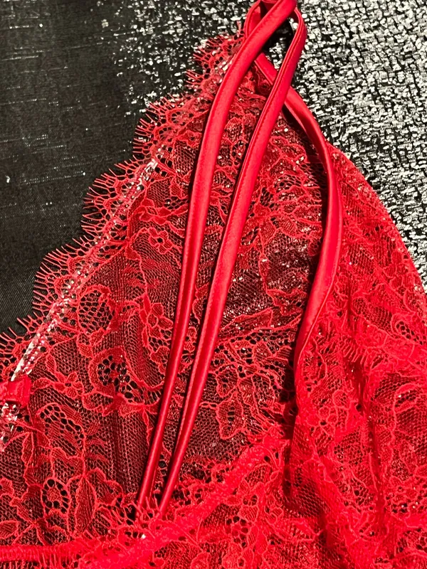 Womens XL Victoria's Secret red lace satin chemise negligee nightie - Image 6