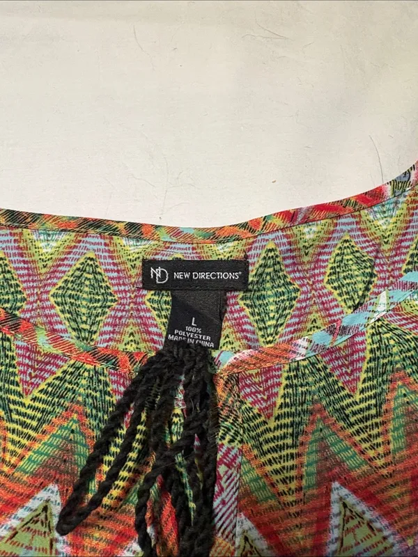 new directions Multicolor Zigzag Tie-Neck Women’s Tunic SZ L - Image 4