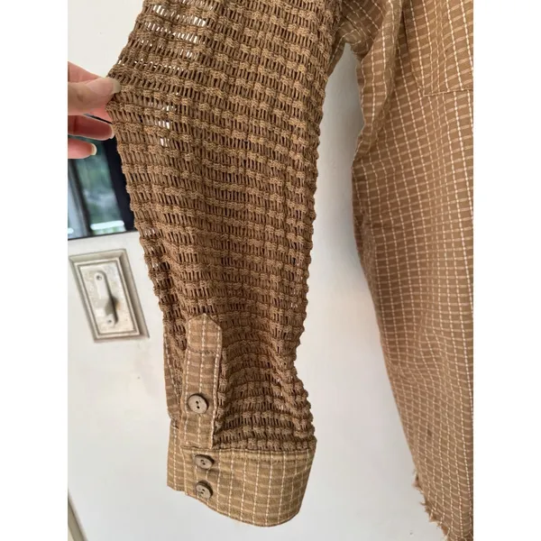 Oli & Hali Brown Check Oversized Frayed Mix Media Tunic Shirt Medium - Image 5