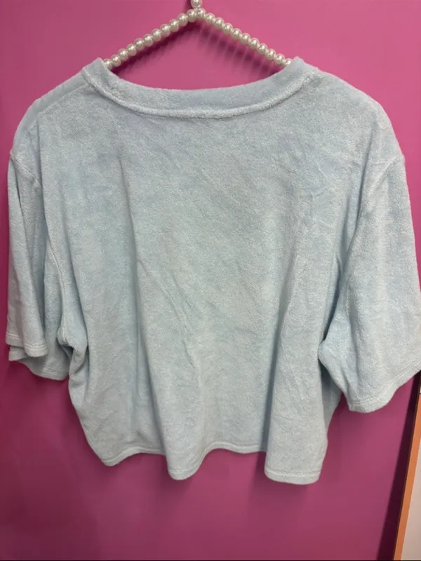 Aritzia Light Blue Women's Short Sleeve Terry Crewneck Top - Image 2