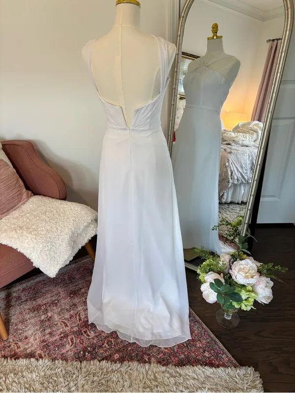 Mary's Bridal White Halter Chiffon Wedding Gown - Image 3